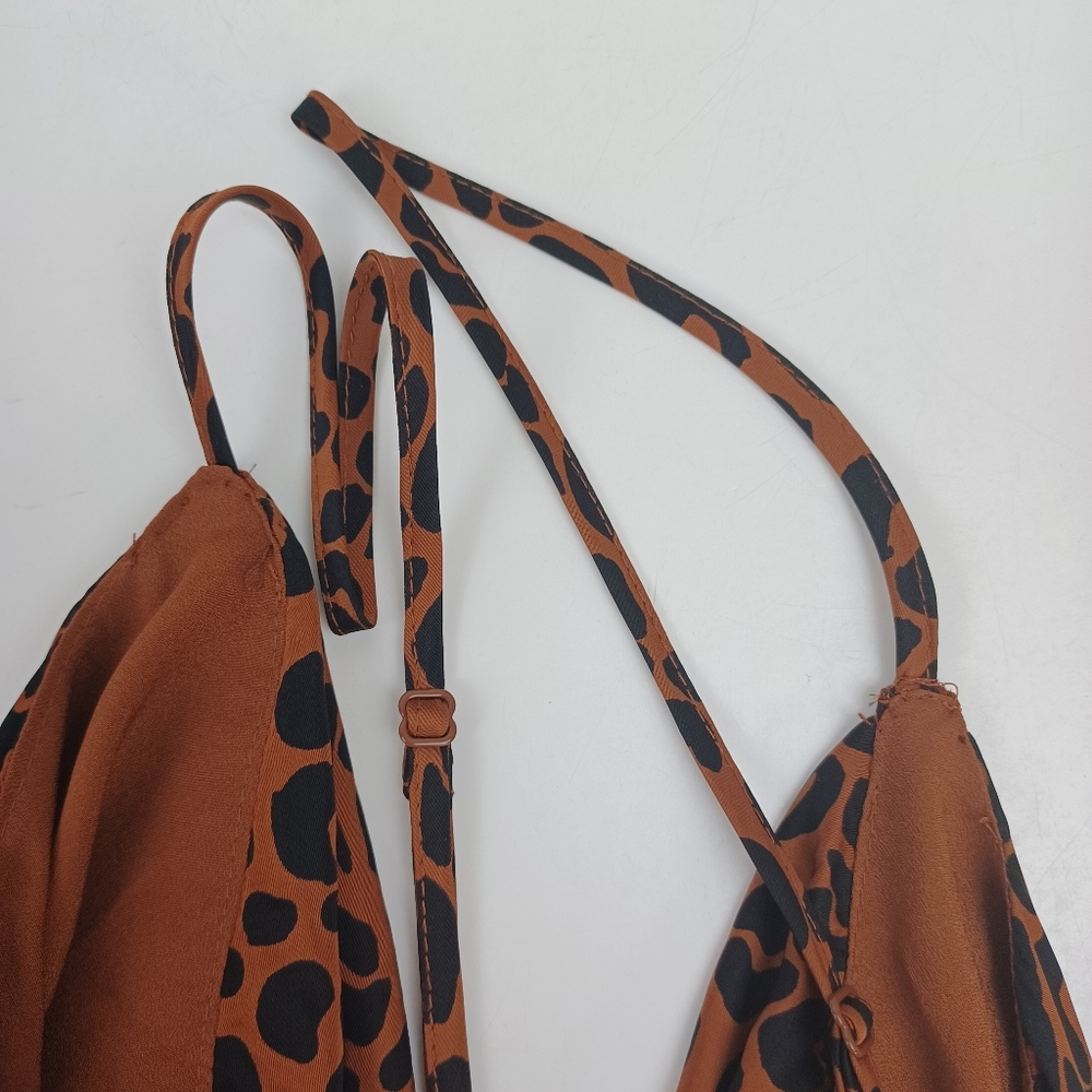 Good American Leopard Slip Midi Dress Size 2 US M Women Cowl Neck Sleeveless - Picture 11 of 16
